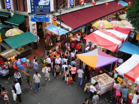 view of singapore chinatown from grand court vegetarian restuarant