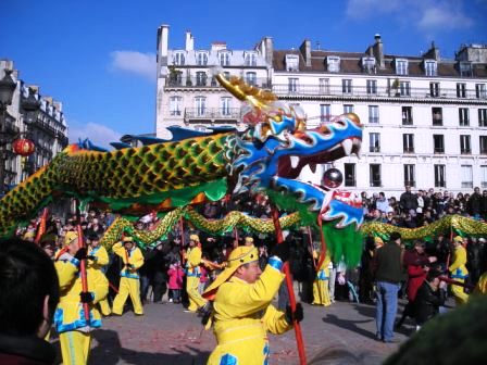 dragon dance in paris chinese new year parade